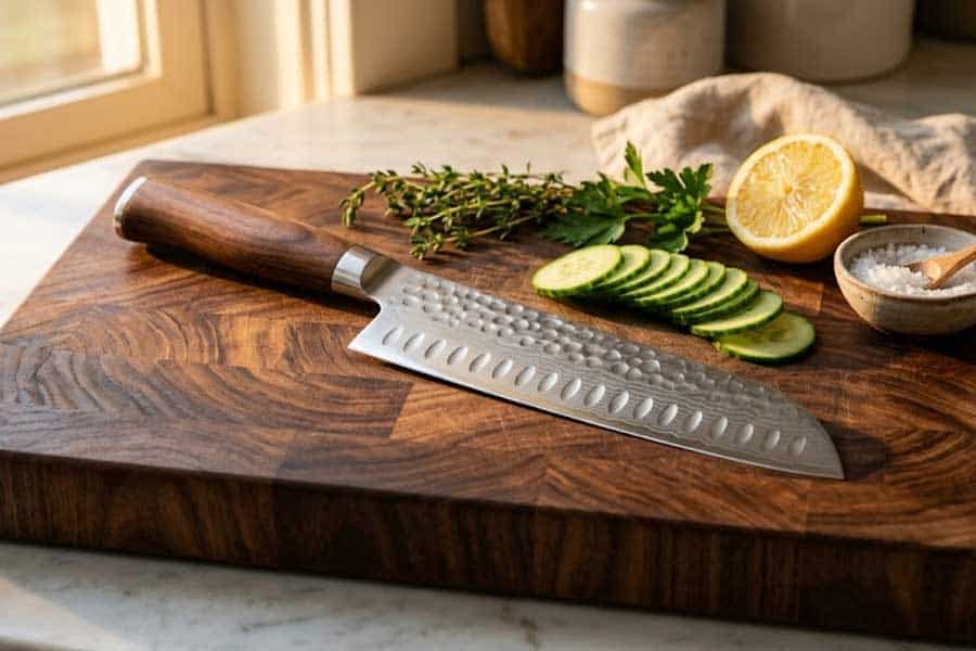 santoku knife kitchen beauty shot
