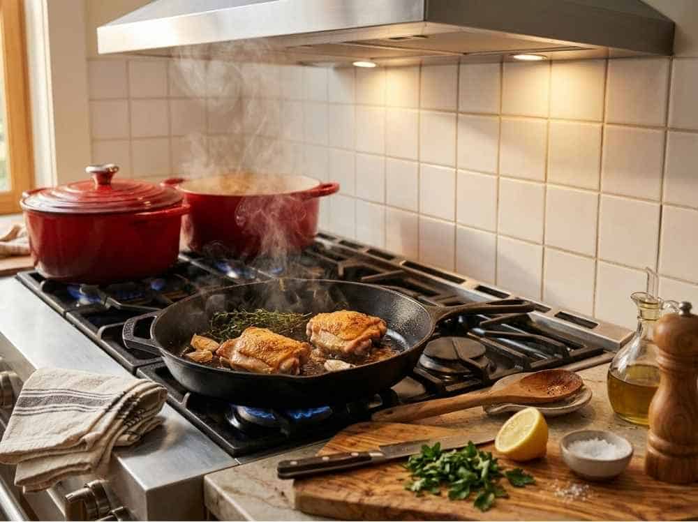 searing skillet steam under hood searing skillet steam under hood