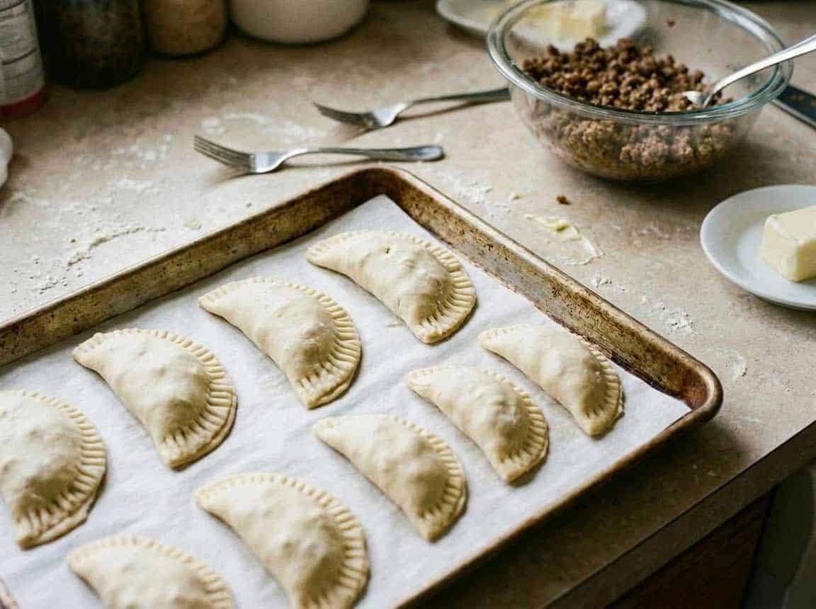 crimped bahama breeze empanadas on backing sheet