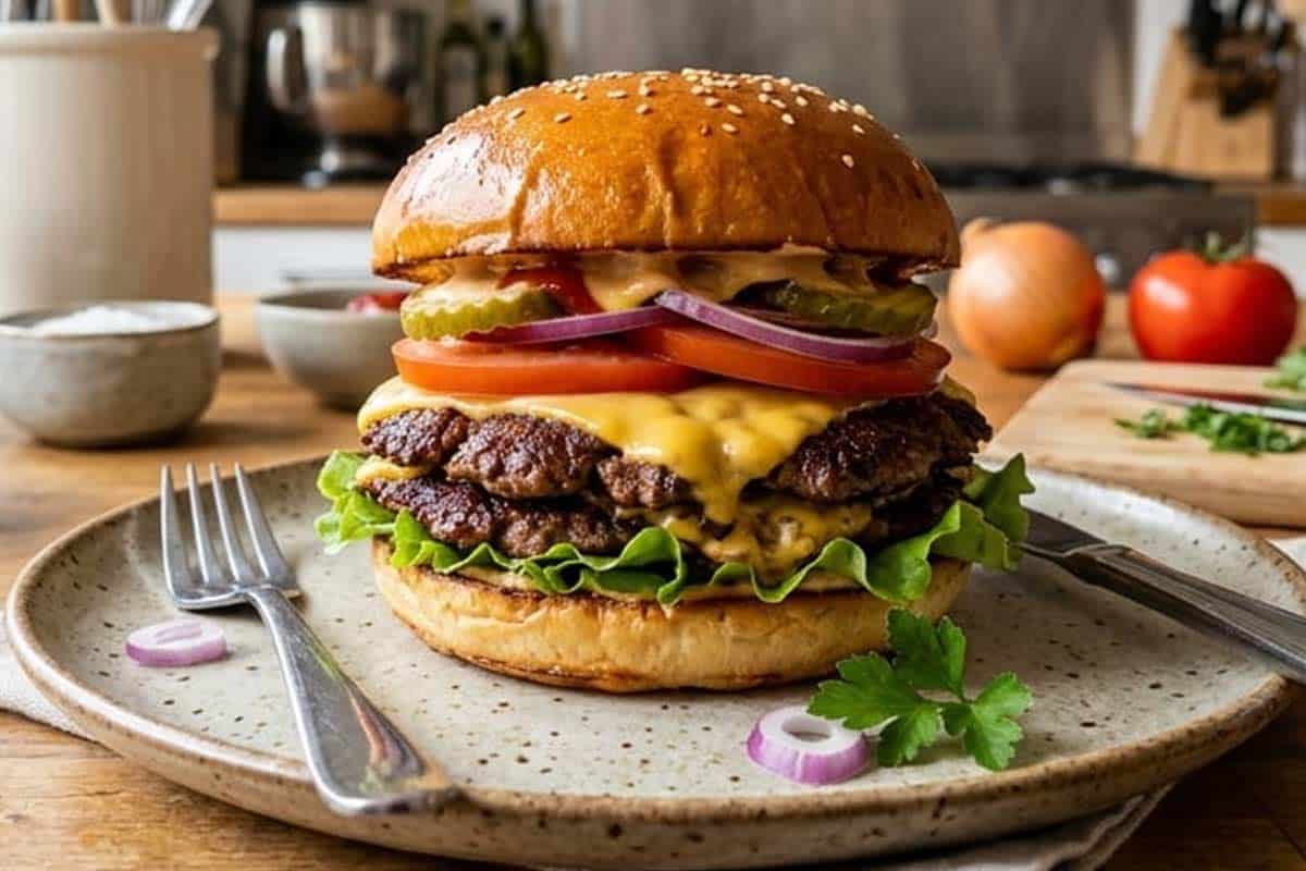 double smash burger prepared