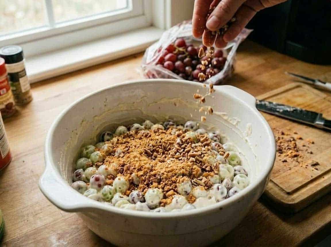 dropping pecans into bowl